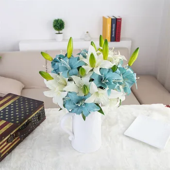 

Flone 2 Heads Oil Painting Small Lilies Retro Artificial Silk Flower Lily Branch Wedding Home Desktop Party Decor Ornaments