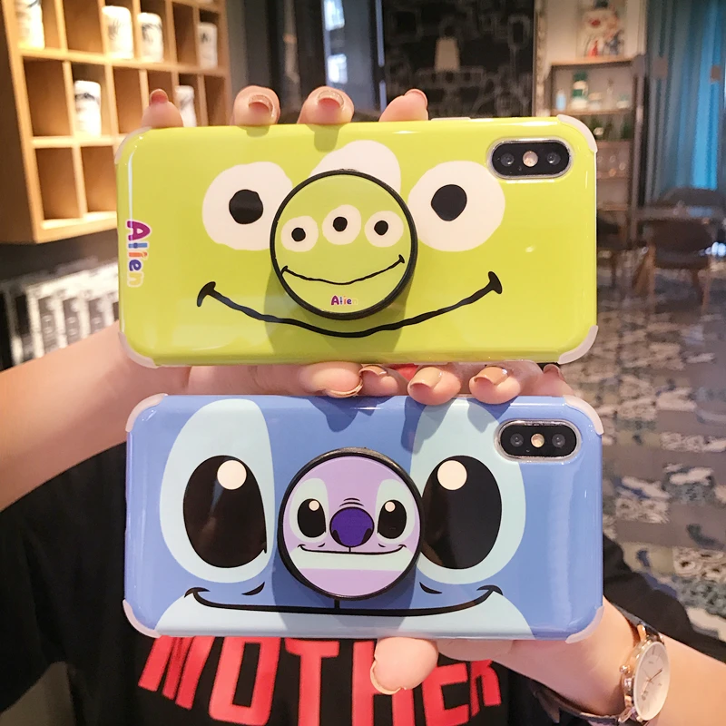 

maosenguoji cute cartoon Folding bracket Stitch alien fashion Mobile Phone Case for iphone 6 6s 6plus 7 8 plus X XR XS MAX cover