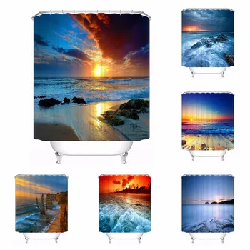 

Custom Oceans Sea Sunrise Waterproof Bathroom Acceptable Shower Curtain Polyester Fabric Bathroom Curtain #180318-45-40