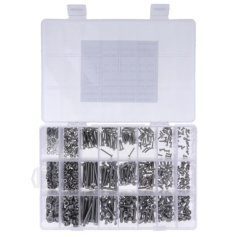 

1080pcs Stainless Steel Hex Socket Head Cap Screws Nut Kit Set Durable Home Office Appliance Furniture Machinery M2 M3 M4 304