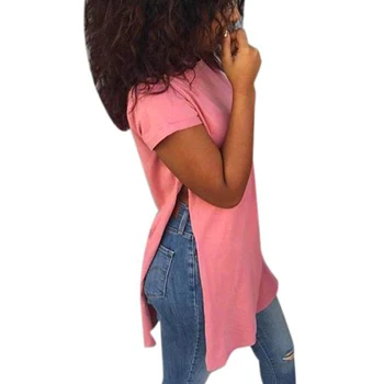 2017 Long Style T shirt Women Fashion Causal Loose Split Solid Woment Tops Summer 2017 Ladies Girls T-shirt Camisas Femininas YE