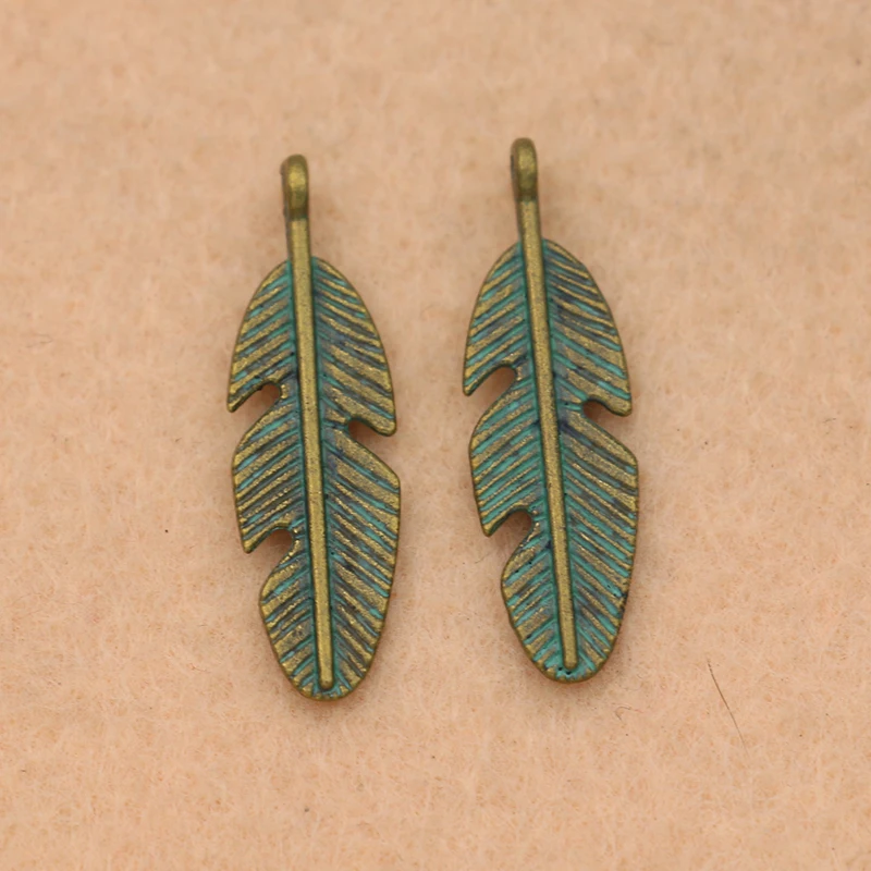 

KJjewel Leaf Feather Charm Pendant Green Jewelry DIY Making Bracelet Accessories Handmade 30x9mm