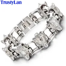 TrustyLan панк Рок волк голова льва человек браслет мода тяжелый Велосипед Байкер цепь из нержавеющей стали ювелирные изделия браслеты