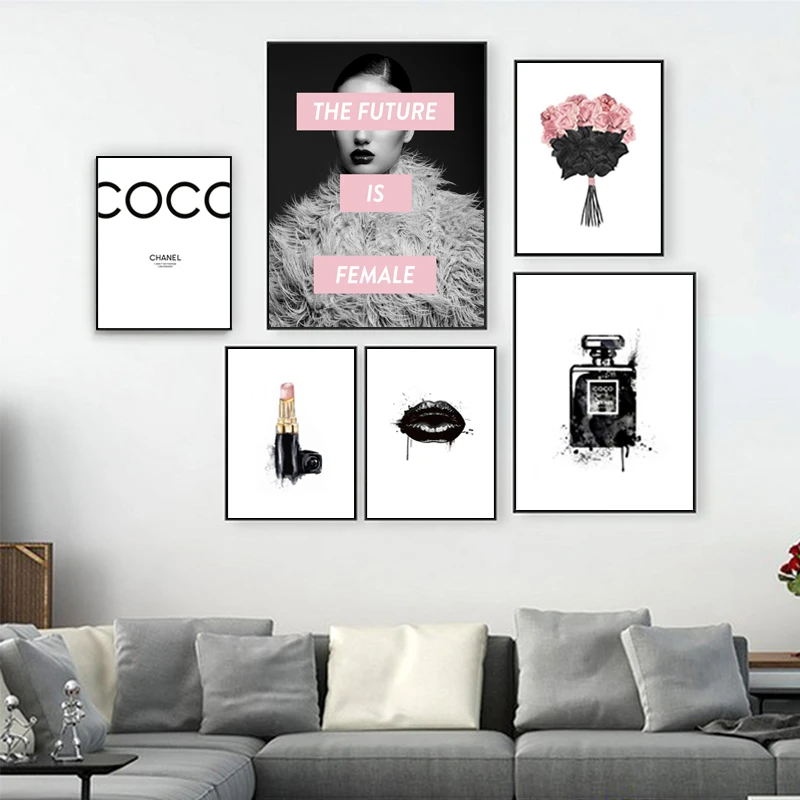 

Modern Black and White Posters Fashion Wall Canvas Coco Quote Perfume Wall Picture Women Wall Art Nordic Posters and Prints