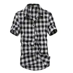 Популярная модная мужская летняя приталенная Повседневная клетчатая рубашка с отложным воротником и коротким рукавом
