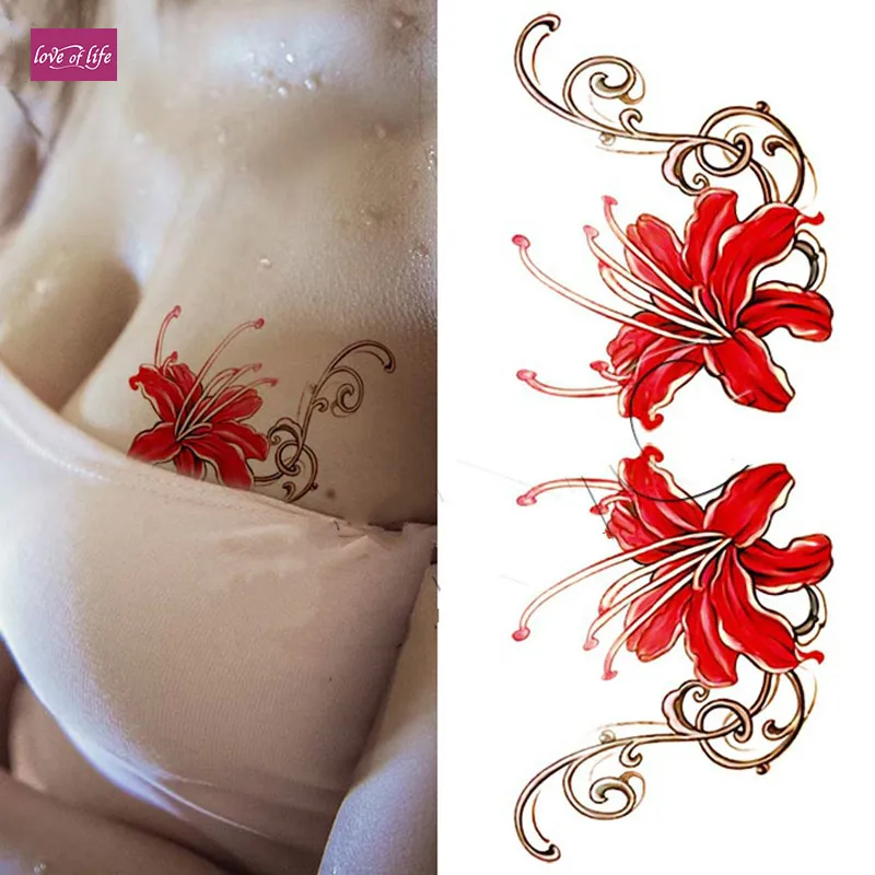3D реалистичные вишневые цветы розы большие цветы водонепроницаемые Временные татуировки для женщин флэш татуировки руки тату наклейки на плечо - Цвет: TBX9021
