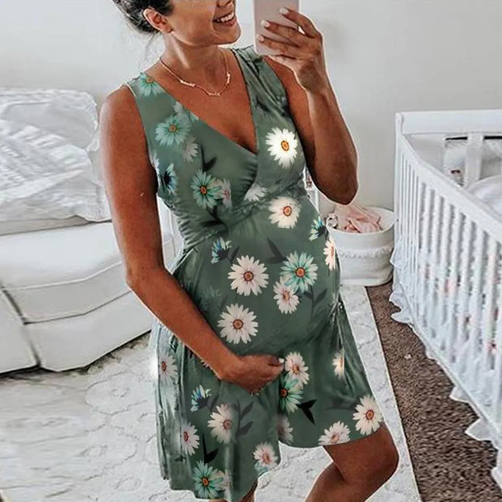 

Women's Maternity Pregnanty Sleeveless Summer Cartoon Print Dress sundress breastfeeding clothes dress robe enceinte women dress