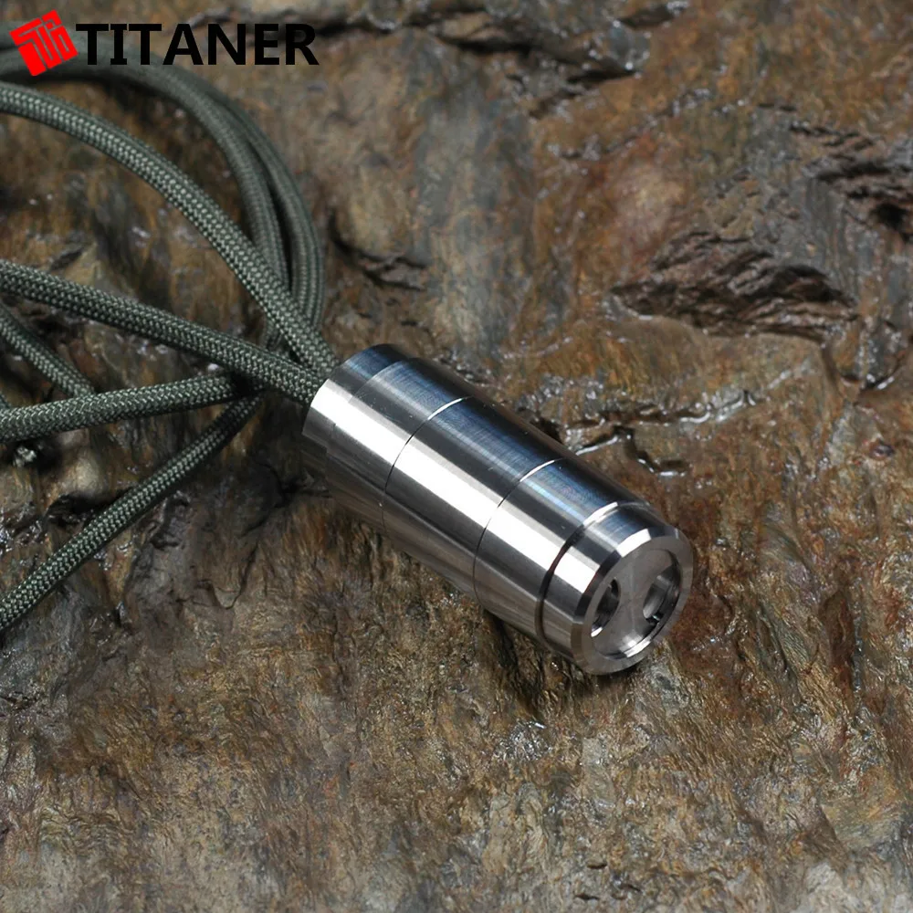 

Outdoor Titaner Titanium Waterproof Pill Box Two Head Lacing Hole Medicine Capsule with Key Chain Portable Container Travel Kit