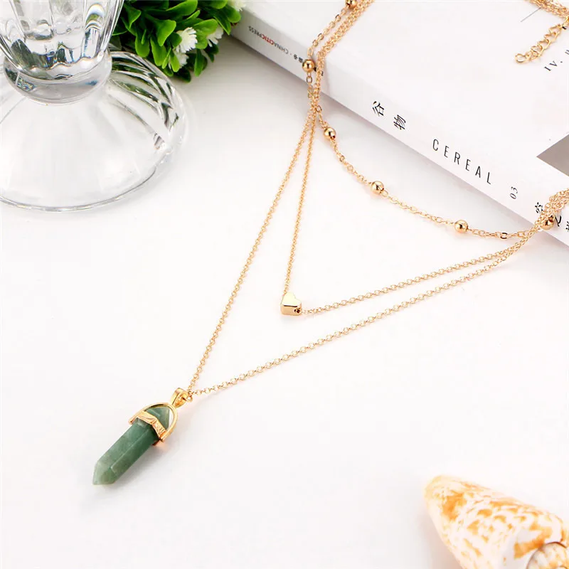 

SexeMara Hexzgon Pendant Necklaces For Women Gold Multiple Heart Chain Necklace Trendy Jewelry Bohemia Collier SautoirCollana