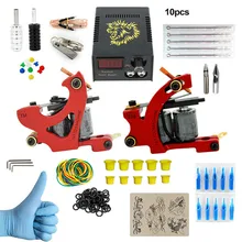 Pro Полный комплект татуировки 2 шт. катушка татуировки машина пистолет блок питания, Иглы ручки Советы Footswitch для тела Искусство