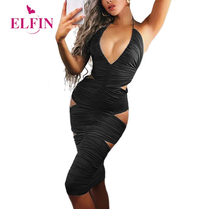

Women Dress Summer Hollow Out Bodycon Sleeveless Dresses Woman Party Night Backless Bandage Dress V Neck Robe Femme SJ3360R