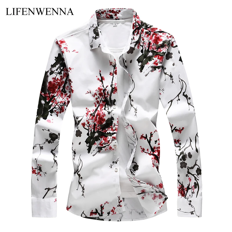 Mens Casual Flower Shirts Plus 