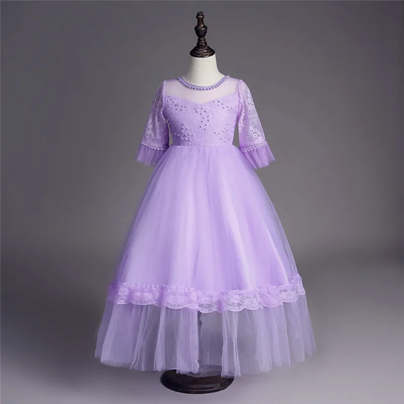 

Half Sleeve Dresses for girls Clothings Embroidery Lace Beading Neck Layer Mesh Children Baby Girl Party Baptism Vestido Cloth