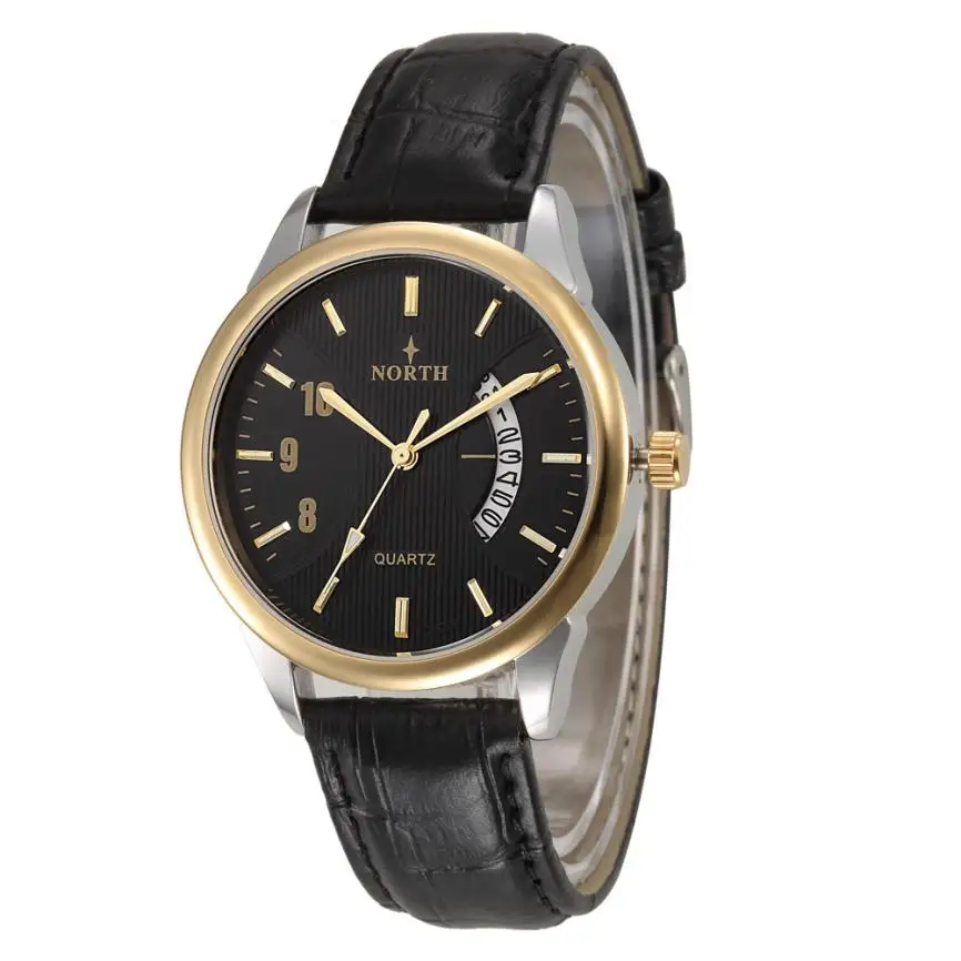 

Newly Designed Superior NORTH Mens Genuine Leather Band Analog Quartz Calendar Wrist Watch Watches Levert Dropship Hot 2017