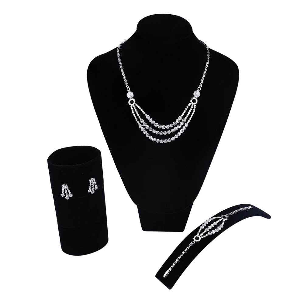 

Top Quality Gold Color & White Color Cubic Zircon Jewelry Sets Necklace Earrings Bracelet Ring Three-row chain Necklace Set