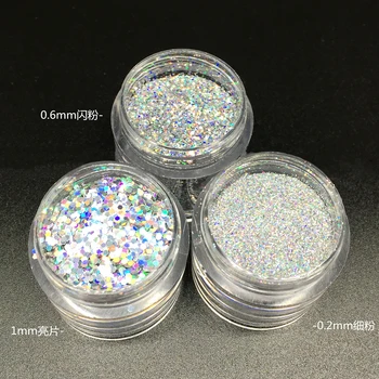 

10ML/box 0.2mm,0.4mm, 1mm Fine Holographic Laser Sparkly Silver Nail Art Glitter Dust Powder Hexagon Shape Nail Art decoration