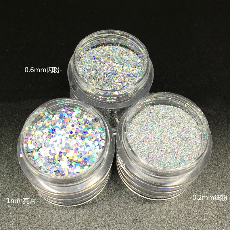 Fine holographic silver glitter sparkly nail art