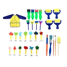 31 шт./компл. Губка кисти фартук одежда палитра лоток для краски ролик кисть с пластиковой ручкой обучение маленьких детей Рисунок игрушка инструмент