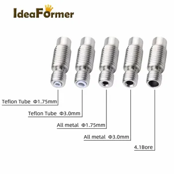 

2pcs Stainless Steel V6 Throat Bowden Teflon Tube Long Thread For 1.75/3.0mm Filament and Full Metal Part Bore 4.1mm