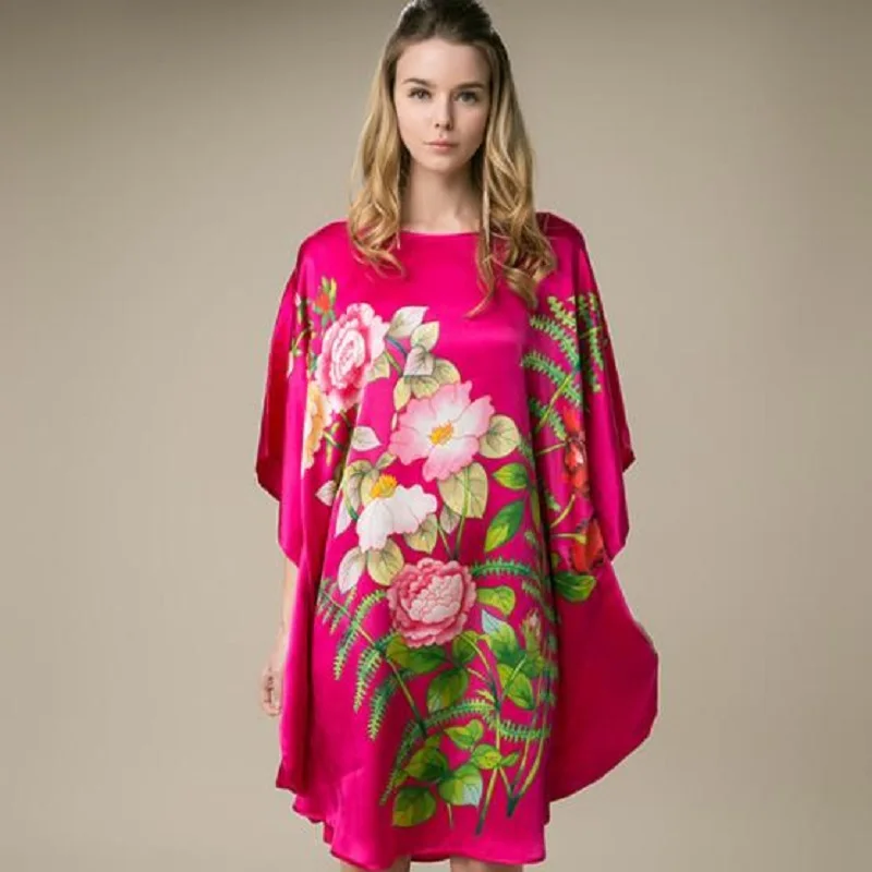 

100% slik clothing women dresses mulberry silk dresses print style maternity dresses women summer dress women's sleepwear 1676