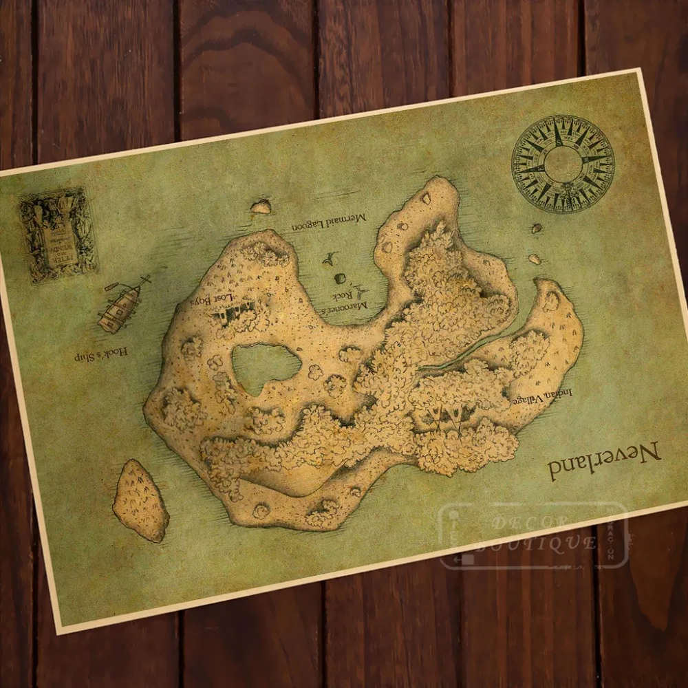 Карта Таинственный остров Neverland Классическая винтажная ретро декоративная крафт