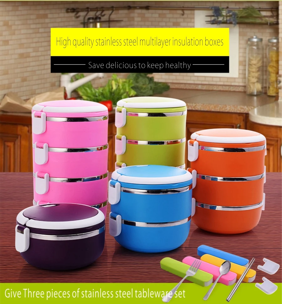 High Quality Korean Monolayer Bilayer Bento Lunch Box Portable Stainless Steel Lunchbox Tableware Easy Open Food