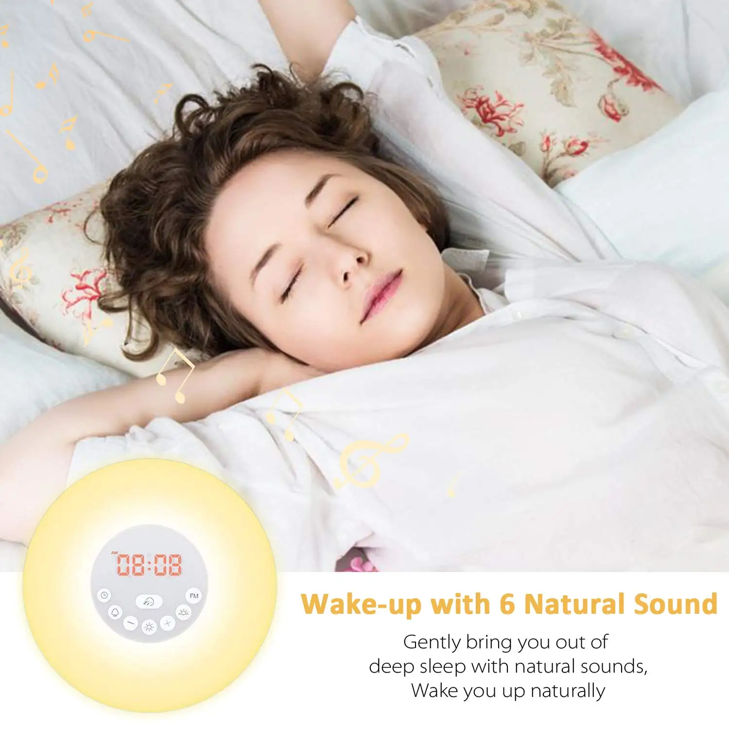 Светильник-будильник с функцией восхода солнца/заката, цифровые часы с fm-радио, 7 цветов, светильник с функцией сенсорного управления