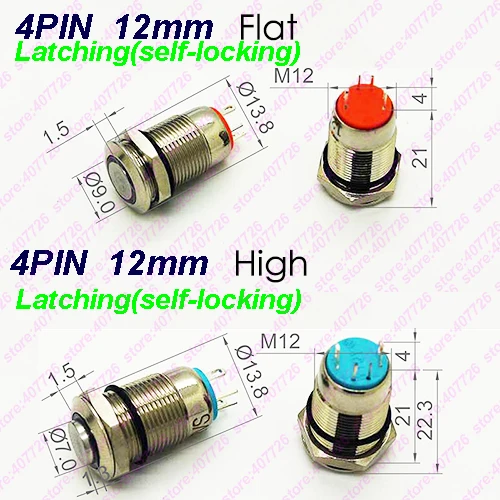 

Promotion!1PC 12MM LED Glowing Metal Button Switch Panel Switch 6V/12V/24V/220V Latching Self-locking Fixed Waterproof