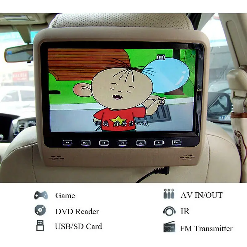 9 дюймовый автомобильный подголовник DVD плеер с USB/SD кронштейн HDMI 32 битная игра ИК