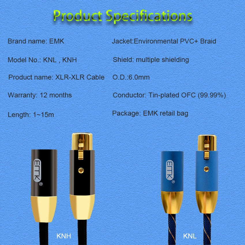 Кабель EMK XLR для микрофона звуковой кабель с разъемом штырь гнездо удлинитель