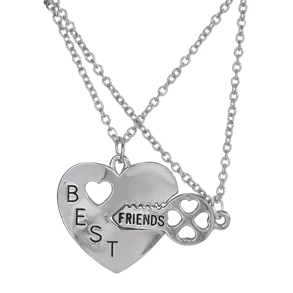 Lock and Key pendant handstamped Best Friends necklace for friendship
