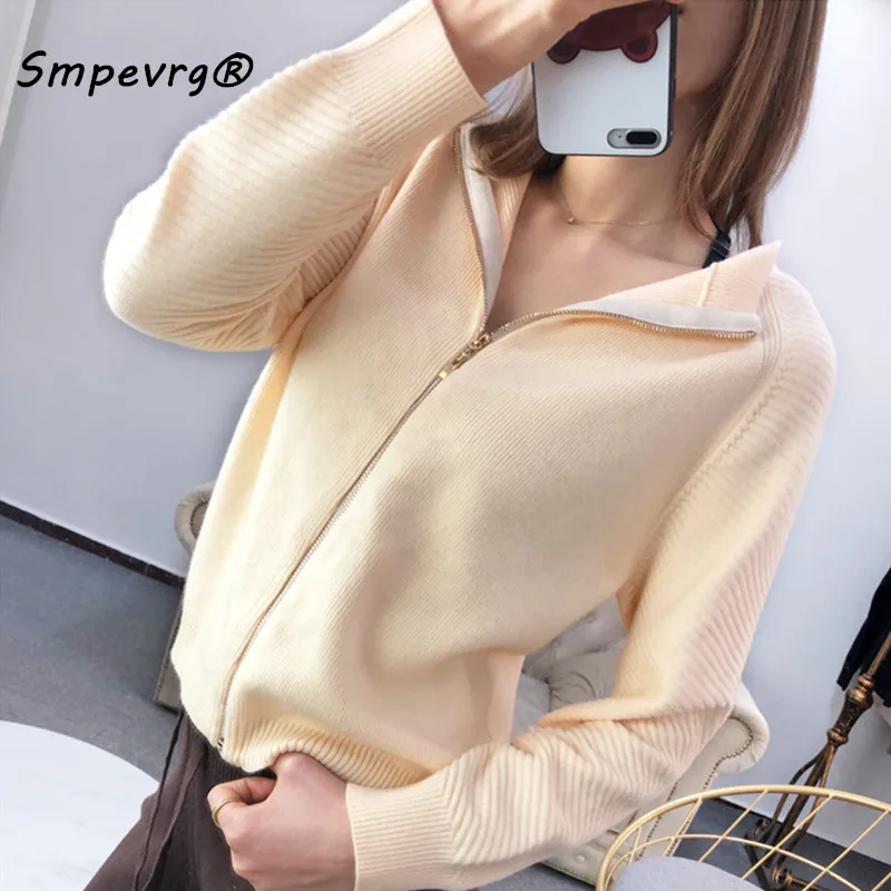

Smpevrg spring lady cardigan knitted sweater women cardigan femme coat long sleeve O-neck zipper jacket coat women sweater coats
