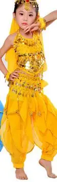 Детский индийский костюм для танца живота, костюмы для танцев Болливуда для девочек, костюмы для восточных танцев, индийское платье принцессы, AMBESTPARTY - Цвет: Оранжевый