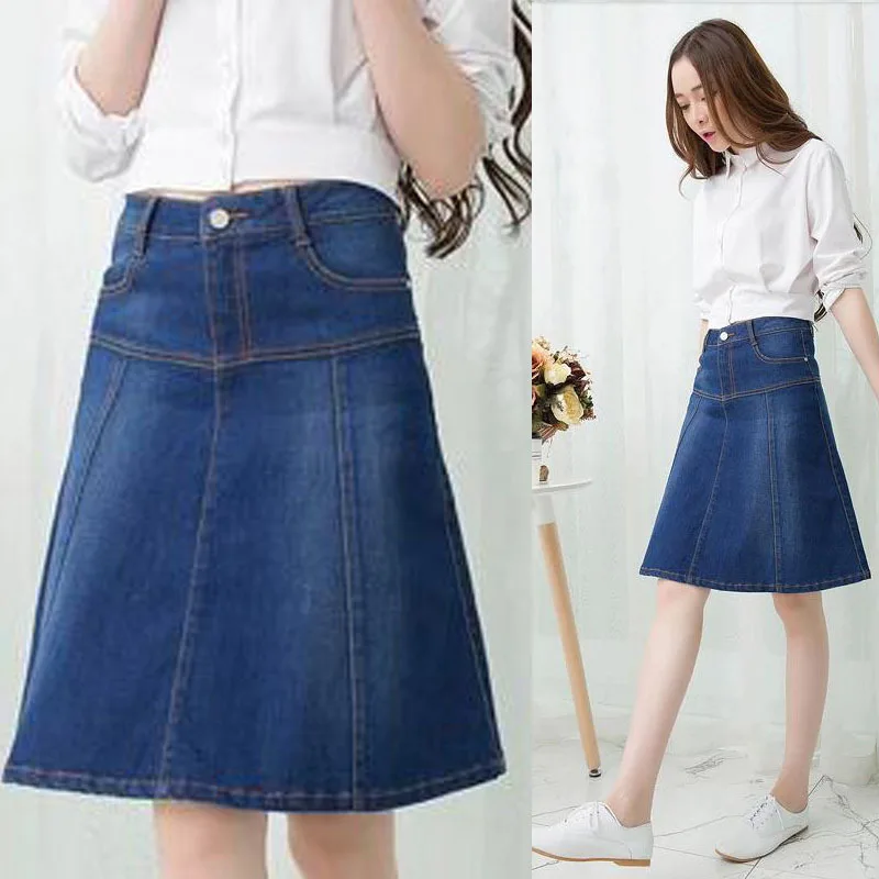 ladies knee length denim skirt