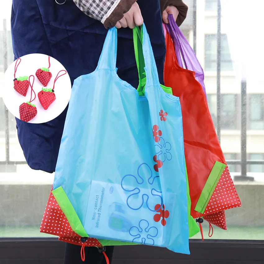 Strawberry Foldable Storage Bag Handbag Shopping Bag Reusable Nylon Eco Tote Bag