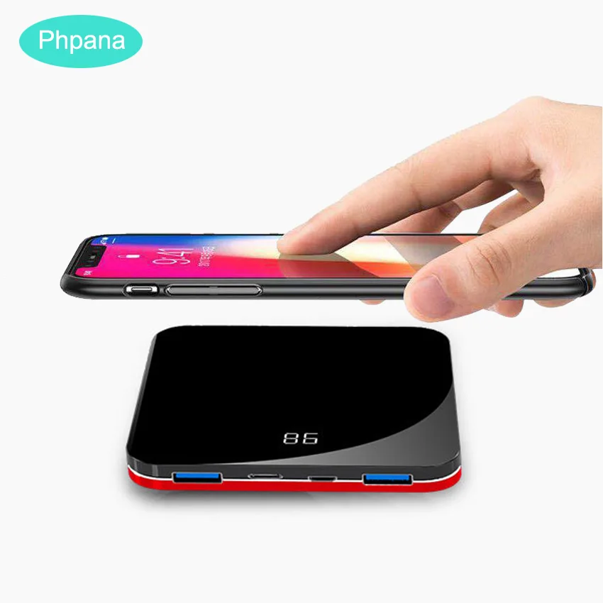 

Mini Power Bank 8000mah Ultra-thin Mirror Screen Display Fast Charging 3in1 Built-in Line Wireless External Battery