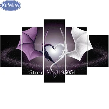 

Needlework 3D DIY Diamond Painting Dragon The kiss love,Full Diamond Embroidery Cross Stitch abstract Painting Home Decor 5pcs