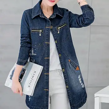

new long Women jacket Coat Denim Woman Denim Coat Slim Overcoat plus size 3xl