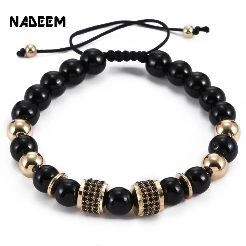 

Fashion Black String Rope Tube Charm Adjustable Yoga Bracelet Men Womens Black Onyx Stone Bead Braiding Macrame Bracelet Jewelry