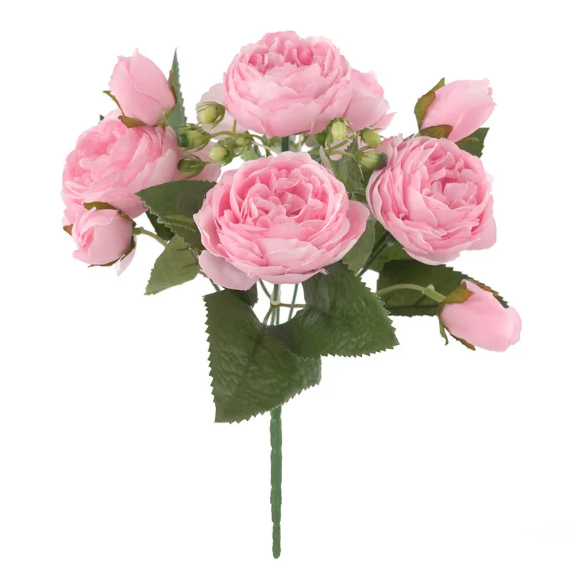 Домашние цветы искусственные цветы 30 см розовые шелковые пионы, искусственные цветы букет 5 большая голова и 4 бутона дешевые искусств - Цвет: Розовый