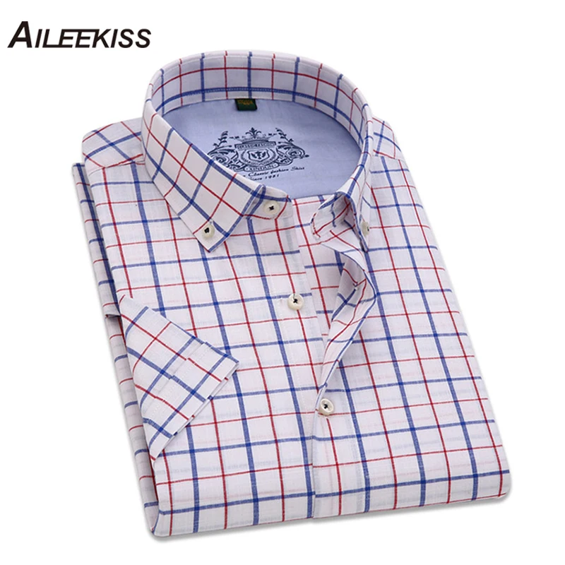 

2019 Summer Brand New Arrived Male Casual Short Sleeve Shirt For Man Plaid Shirts Fashion Designed Streetwear Slim Fit Men XT633