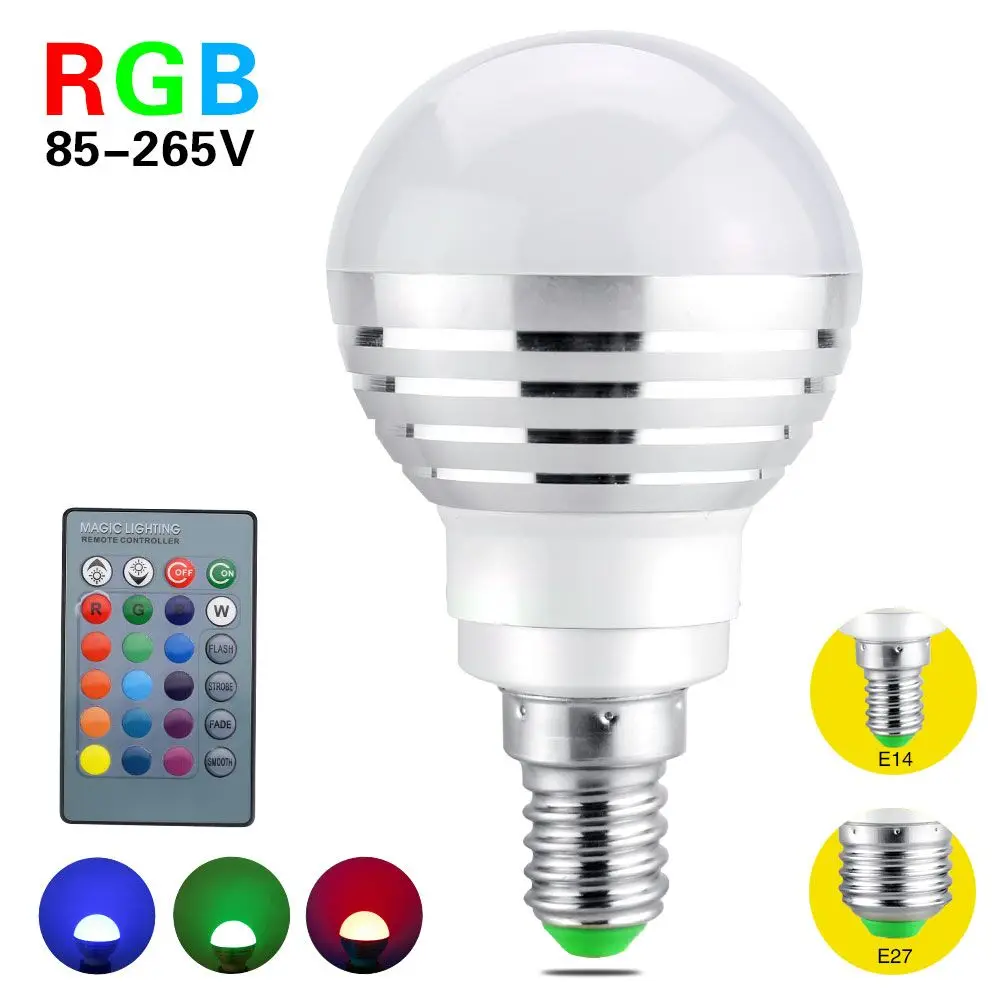 E14 E27 затемнения 16 Цвета изменение 3 Вт 85-265V волшебный RGB светодиодный светильник