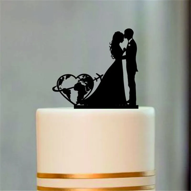 Travel Themed Wedding Cake Topper World Map Cake Topper Airplane Cake Topper Map Silhouette Acrylic Wooden (2)