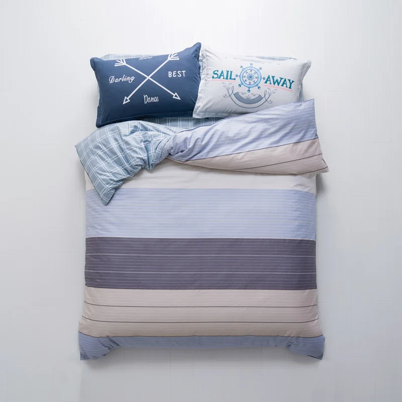 

Simple style Striped cotton Bedding Set Modern Geometric Print Bedclothes 4pcs Duvet Cover sheet pilowcases textile