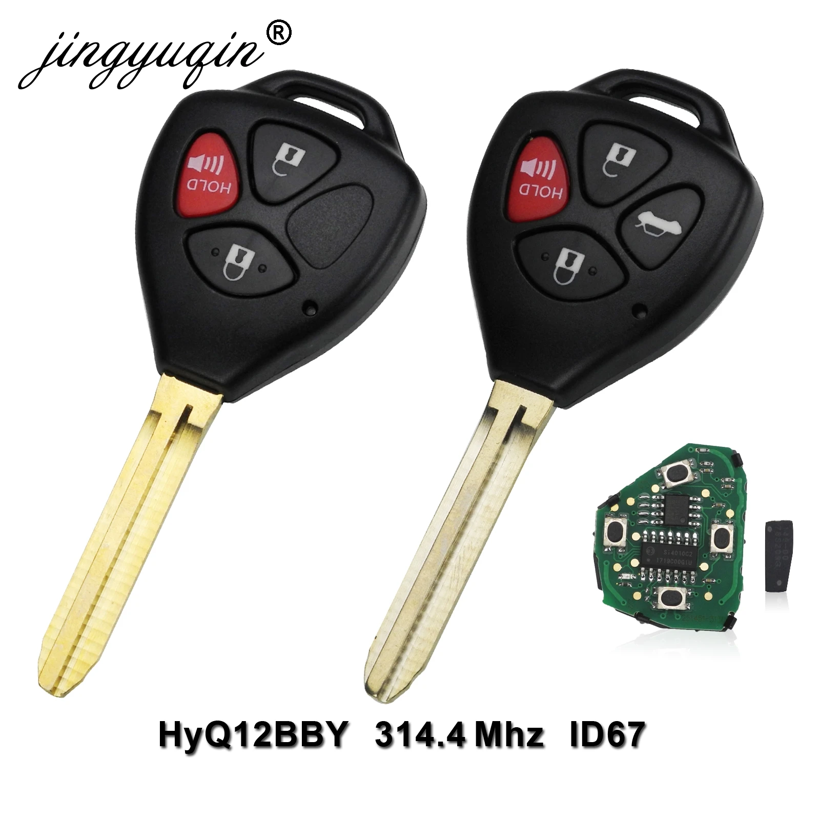 jingyuqin 10pcs 3 Button Remote Key Smart Car Key Fob 314.4Mhz For Toyota 2005 2008 Hilux