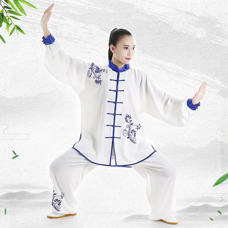 Billige Tai Chi Uniform Erwachsene Martial Arts Kleidung Langarm Stickerei Taekwondo Kungfu Anzug Chinesischen Stil Morgen Übung Kostüme