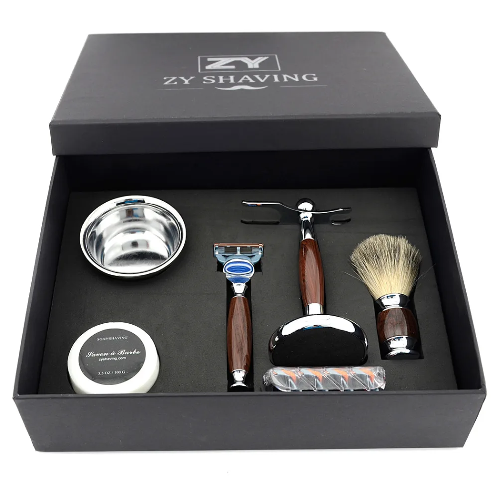 ZY Men Luxury Shaving Set 5 Layers Safety Blade Razor Badger Hair Shave