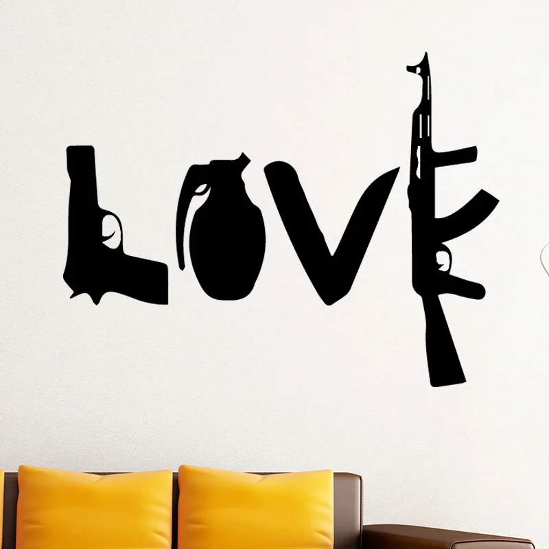 Creative Love Weapons Vinyl Wall Stickers for Kids Adhesive Handgun