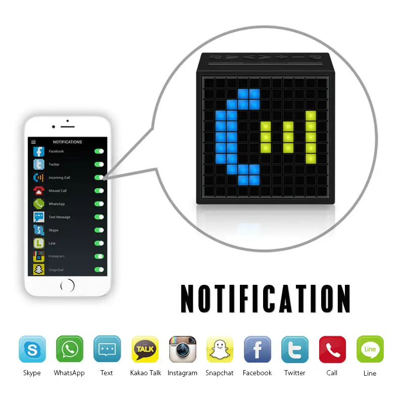 Divoom Timebox Bluetooth Wireless 4.0 Smart alarm clock and portable speaker with FM radio compatib