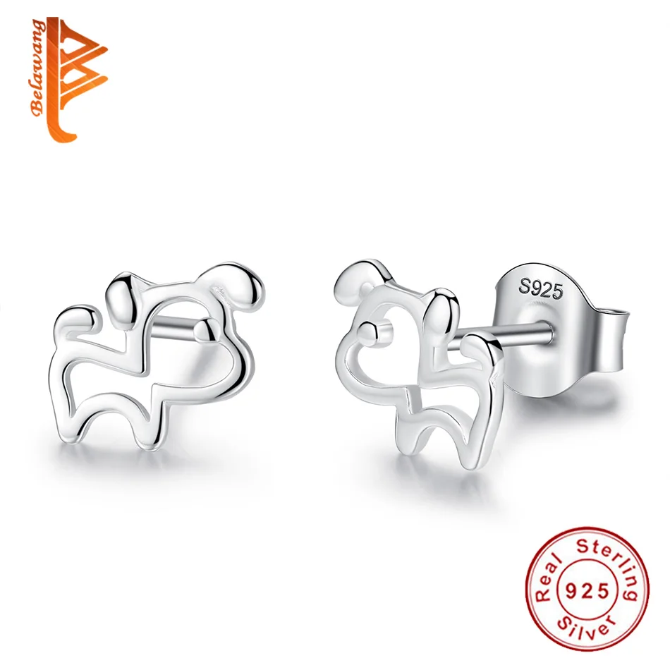 

BELAWANG 925 Sterling Silver Statement Animal Puppy Dog Small Stud Earrings for Women Fashion Earrings Silver Jewelry Gift